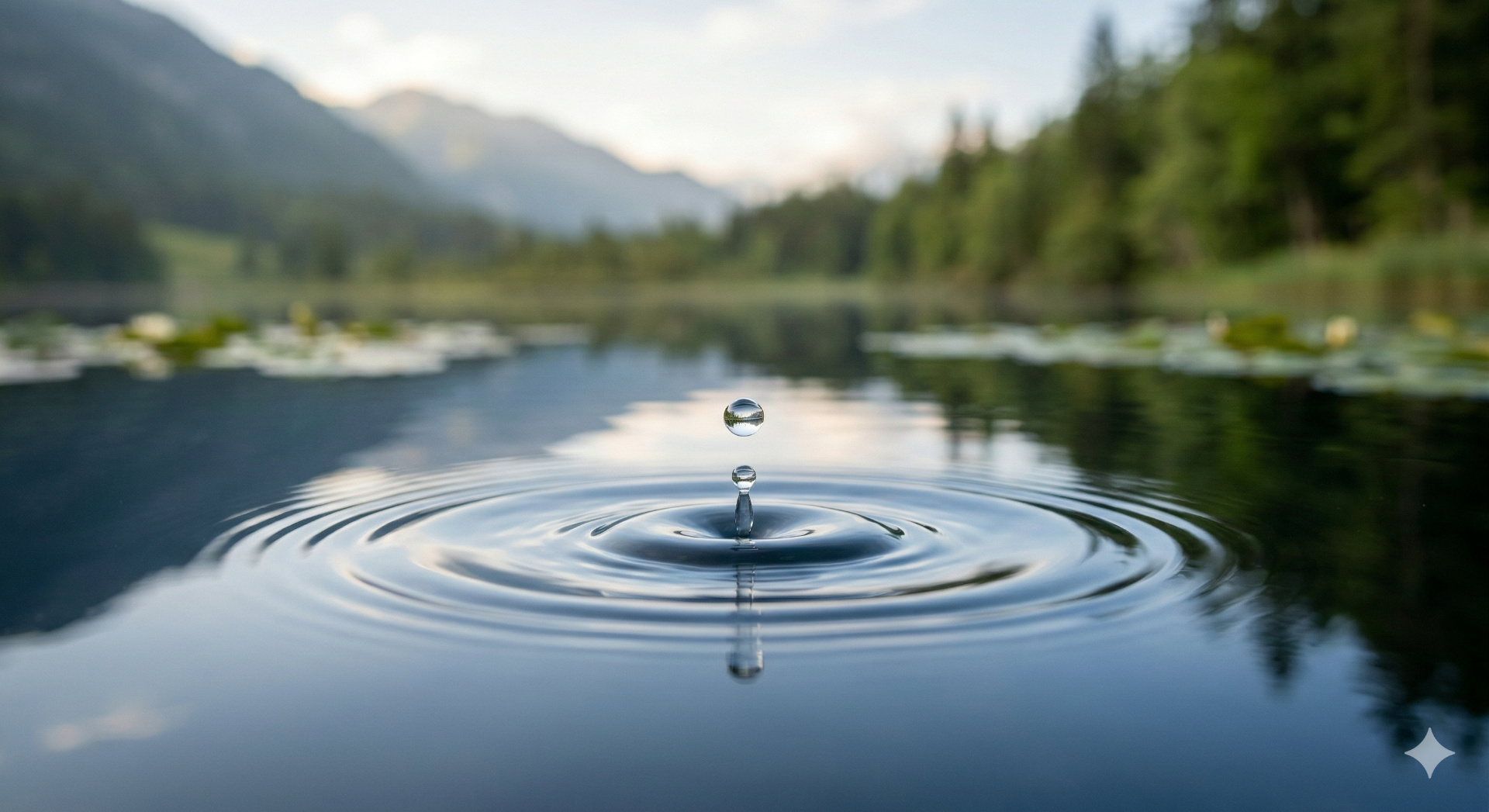 Gota de agua que cae en un lago