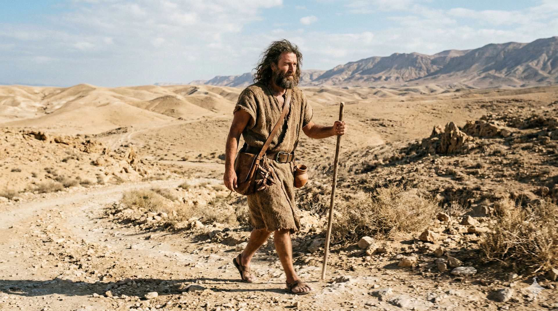 Imagen imaginada: Juan el Bautista caminando en el desierto.