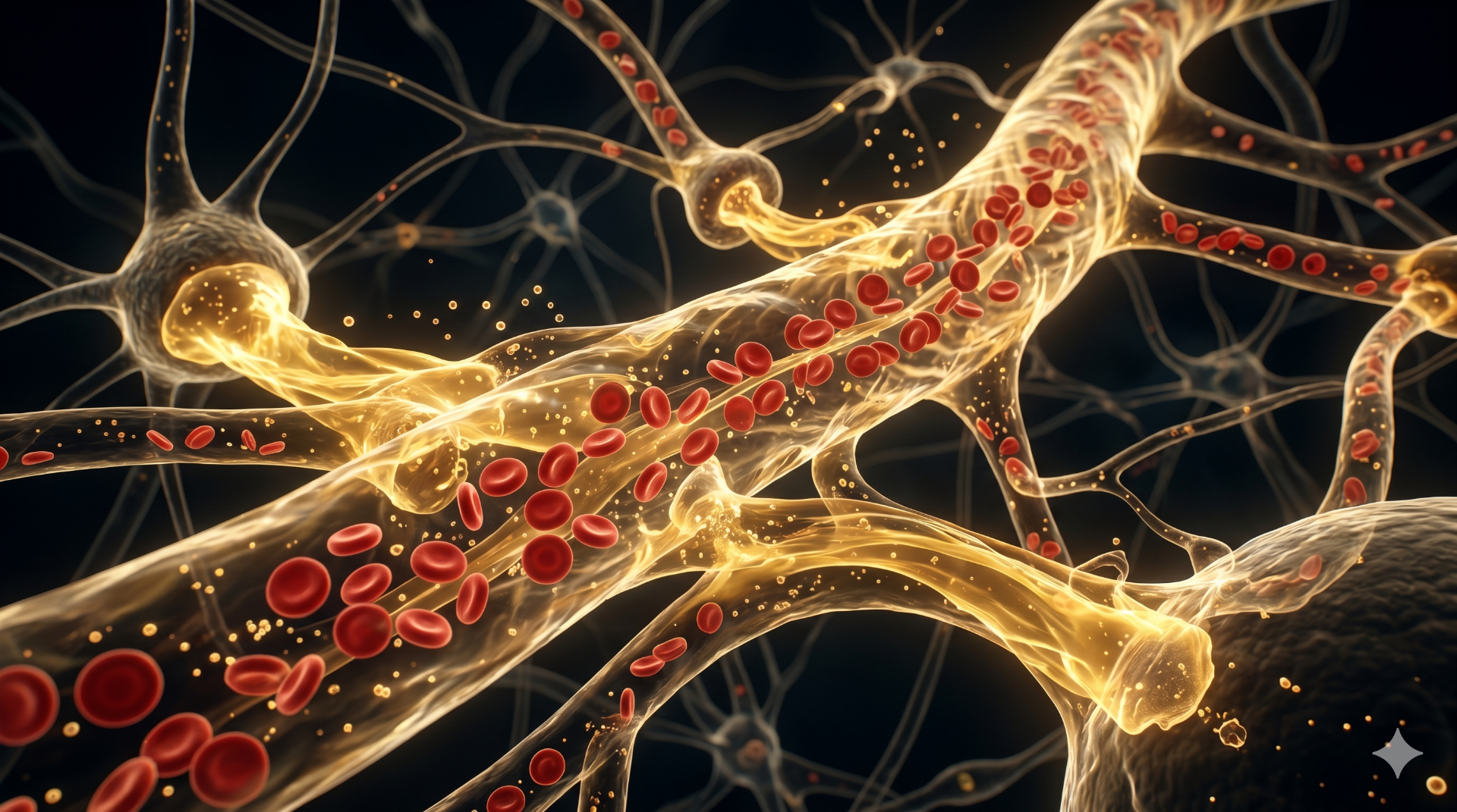 Micrografía artística del plasma sanguíneo realizando la limpieza y transporte celular