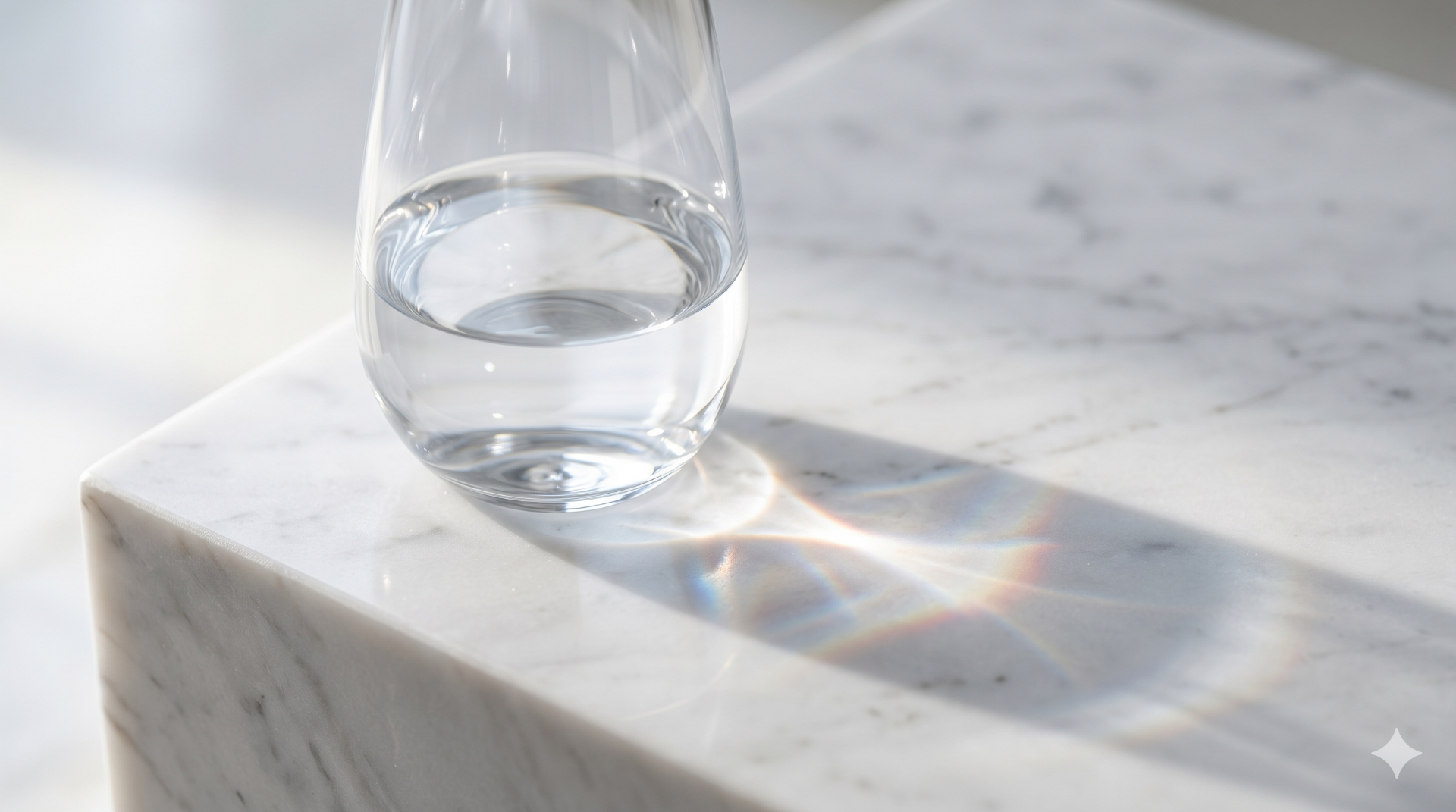 Refracción de luz pura a través de un prisma de agua, estética soberana del Imperio