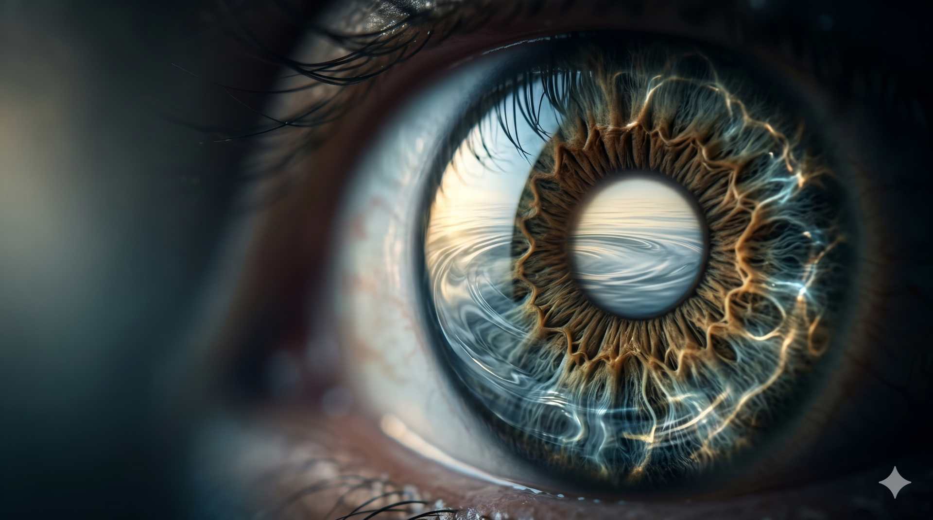 Ojo humano reflejando agua en calma, símbolo de la ética de la transparencia soberana